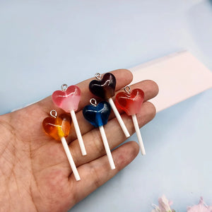 10pcs Colorful Resin Heart Lollipop Charms for DIY Necklace Keychain C538