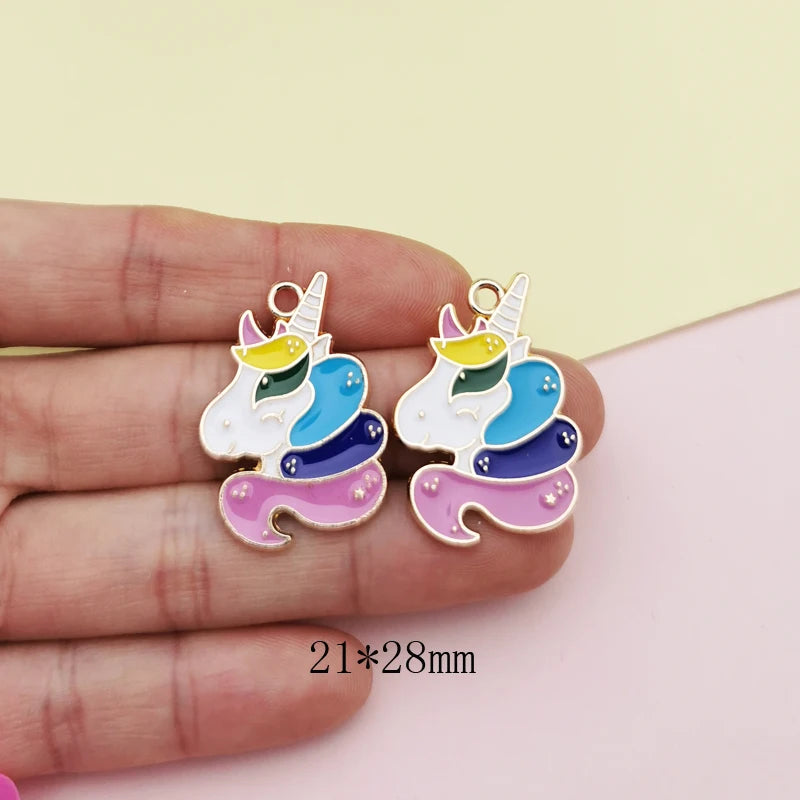 10pcs Unicorn Enamel Charms Pendant Base Metal Animals Finding DIY Jewelry