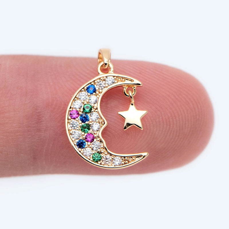 10pcs CZ Paved Moon Star Charms Jewelry Making DIY Material