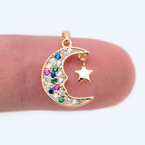 10pcs CZ Paved Moon Star Charms Jewelry Making DIY Material