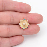 10pcs Colourful CZ Paved North Star Round Disc Charm, Coin Pendant