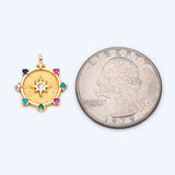 10pcs Colourful CZ Paved North Star Round Disc Charm, Coin Pendant