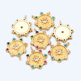 10pcs Colourful CZ Paved North Star Round Disc Charm, Coin Pendant