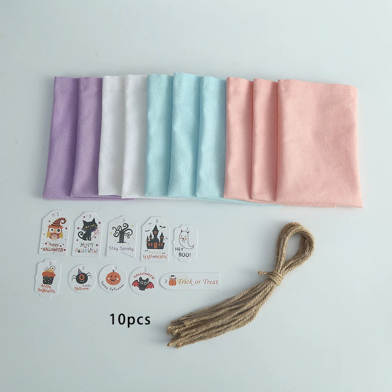 10pcs Halloween Cotton Gift Bags for Candy or Jewelry