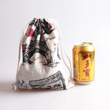10pcs Cotton Linen Gift Bag Drawstring Pouch 14x16cm/19x24cm Tower Design