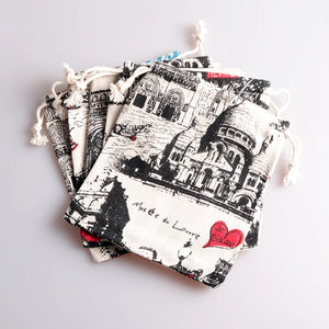 10pcs Cotton Linen Gift Bag Drawstring Pouch 14x16cm/19x24cm Tower Design