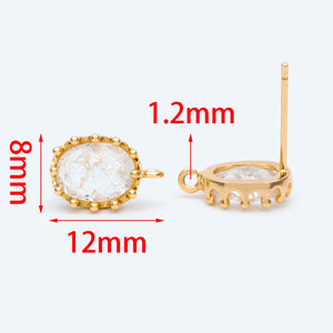 10pcs Clear Stone Stud Earrings with Loops, 18K plated Brass Ear Findings