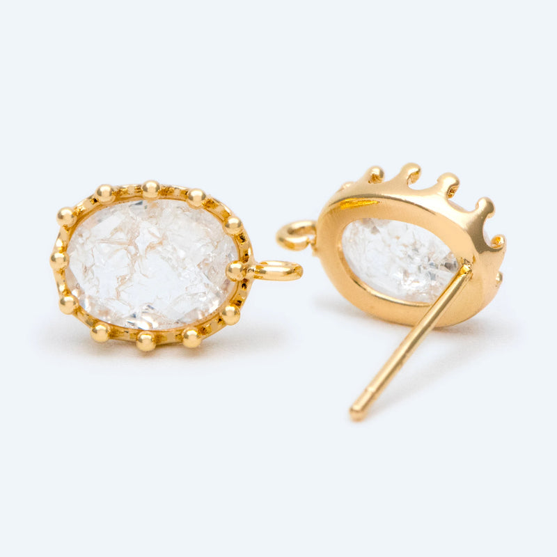 10pcs Clear Stone Stud Earrings with Loops, 18K plated Brass Ear Findings