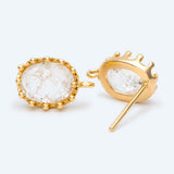 10pcs Clear Stone Stud Earrings with Loops, 18K plated Brass Ear Findings