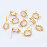 10pcs Clear Stone Stud Earrings with Loops, 18K plated Brass Ear Findings