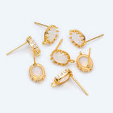 Opal Stone Stud Earrings with Loops, Brass Ear Findings DIY Jewelry
