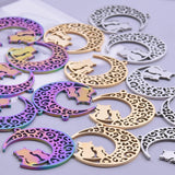 10pcs Stainless Steel Cat On Moon Charm for Earrings DIY Jewelry Making