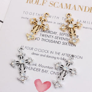 10pcs Rhinestone Golden Cross Charms DIY Jewelry Pendant