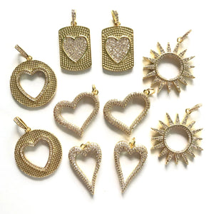 10pc CZ Pave Pendant Heart Sun Charm Bundle for Women Jewelry Bracelet
