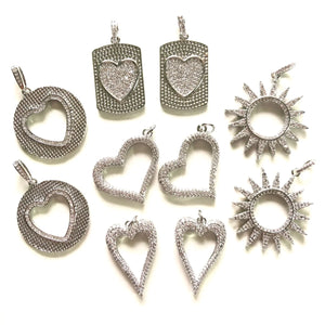 10pc CZ Pave Pendant Heart Sun Charm Bundle for Women Jewelry Bracelet