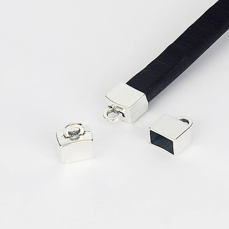 10pcs Cuboid End Tip Bead Caps for 10*6mm Flat Leather Cord DIY Jewelry Findings