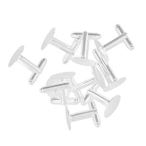 10pcs Cufflink Findings Cuff Link Blanks Backs Plates 15mm Pads Silver
