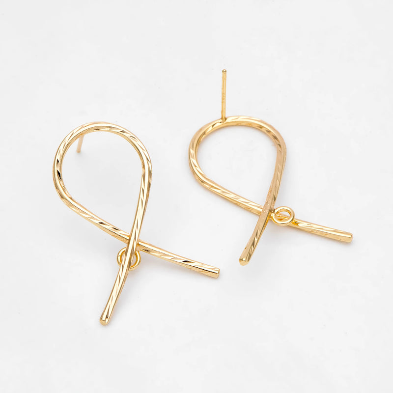 10pcs Curved Rope Ear Posts Plated Brass Knot Stud Earrings GB-3161