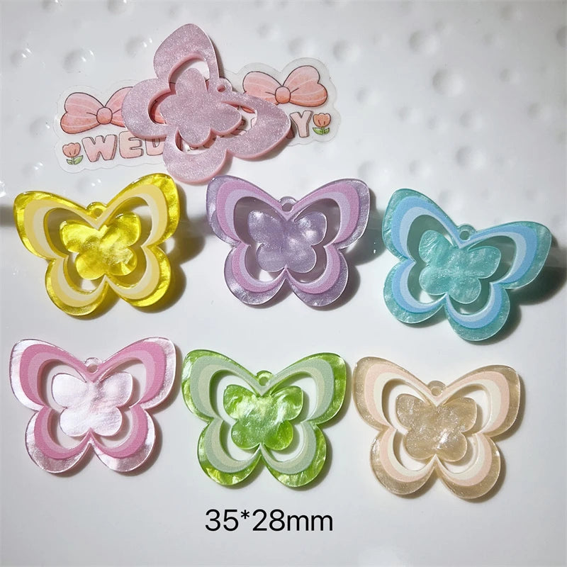 10pcs Acrylic Butterfly Charms for Jewelry Making Colorful Insect Pendant C1298