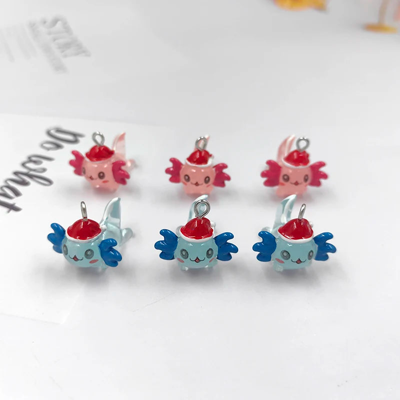 10pcs Christmas Hat Hexagon Charms for Jewelry Making Animals Dinosaur Pendants