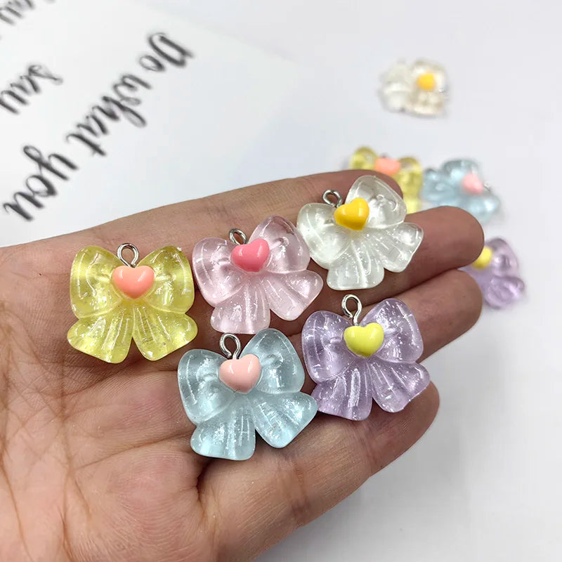 10pcs Clear Heart Bowknot Charms for Jewelry Making Earring Bracelet Pendant DIY
