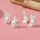 10pcs Flocked Rabbit Pendant 3D Plush Bunny Resin Charm DIY Keychain