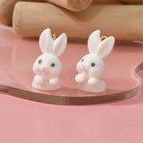 10pcs Flocked Rabbit Pendant 3D Plush Bunny Resin Charm DIY Keychain