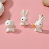 10pcs Flocked Rabbit Pendant 3D Plush Bunny Resin Charm DIY Keychain
