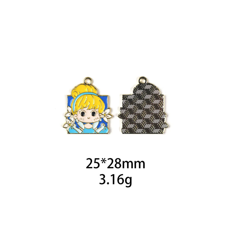 10pcs Girl Enamel Charms Pendants DIY Jewelry Making