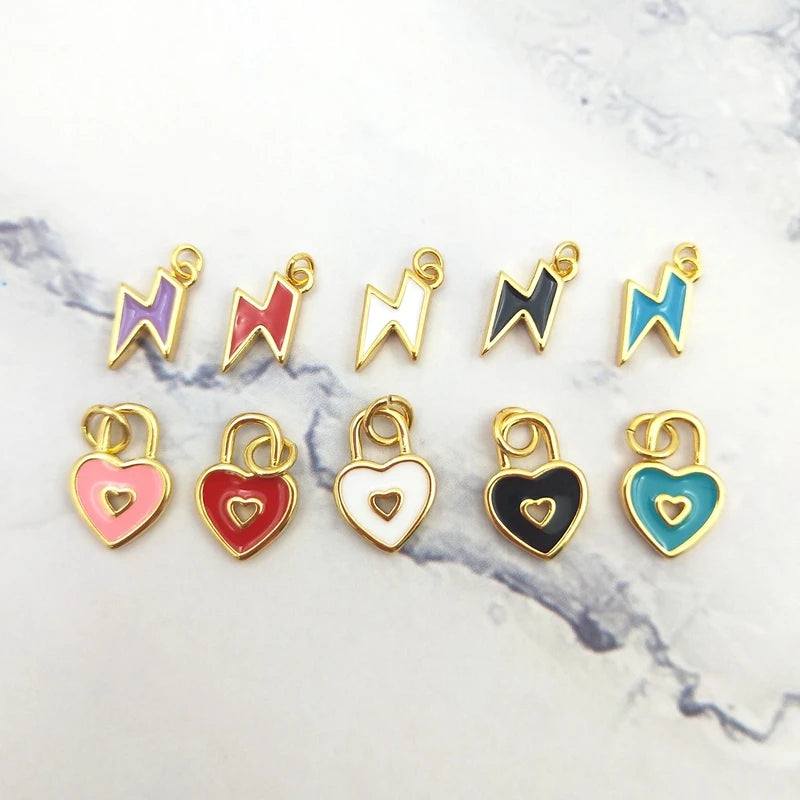 10pcs Love Heart Lock Lightning Shape Pendant for Girls DIY