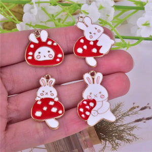 10pcs Mushroom Rabbit Enamel Charms for Jewelry Making