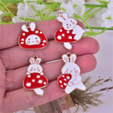 10pcs Mushroom Rabbit Enamel Charms for Jewelry Making