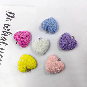 10pcs Rose Flowers Love Heart Charms for Jewelry Making Findings Resin Pendant