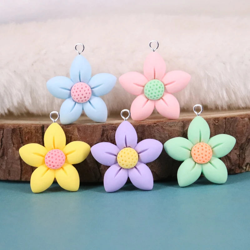 10pcs Small Flowers Charms Resin Cartoon Pendant Flatback Patch Diy