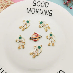 Enamel Astronaut Planet Charms Alloy Jewelry Pendants Earring Parts YZ747