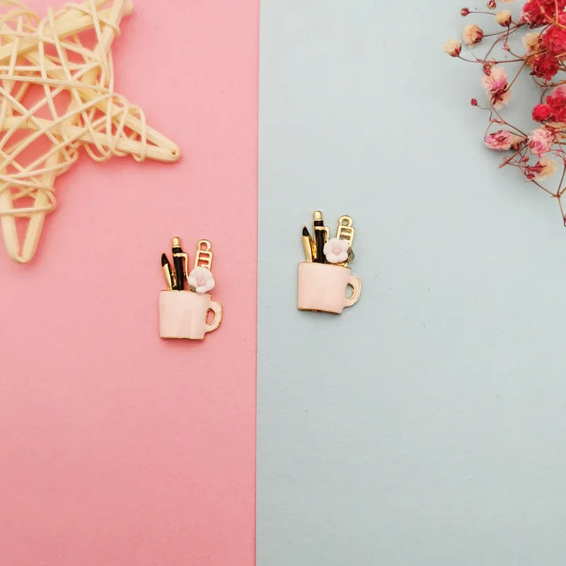 10pcs DIY Charms Enamel Makeup Cup Alloy Pendant for Jewelry Making