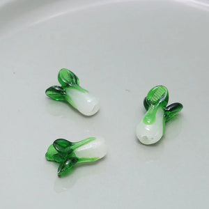 10pcs DIY Glass Bead Green Cabbage Straight Hole Earrings Pendant
