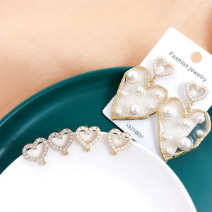 10pcs Heart Shape Earrings Base Pearl Crystal Stud Connectors for Jewelry Making