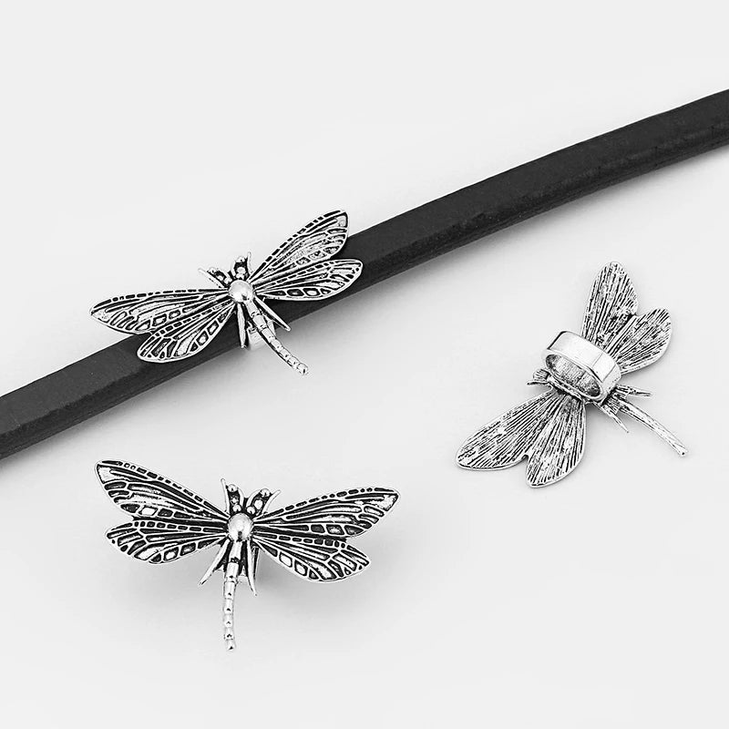 10pcs Dragonfly Charms Slider Spacers 10x6.5mm for Leather Cord Bracelet