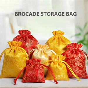 10pcs Retro Chinese Style Embroidery Jewelry Drawstring Bag