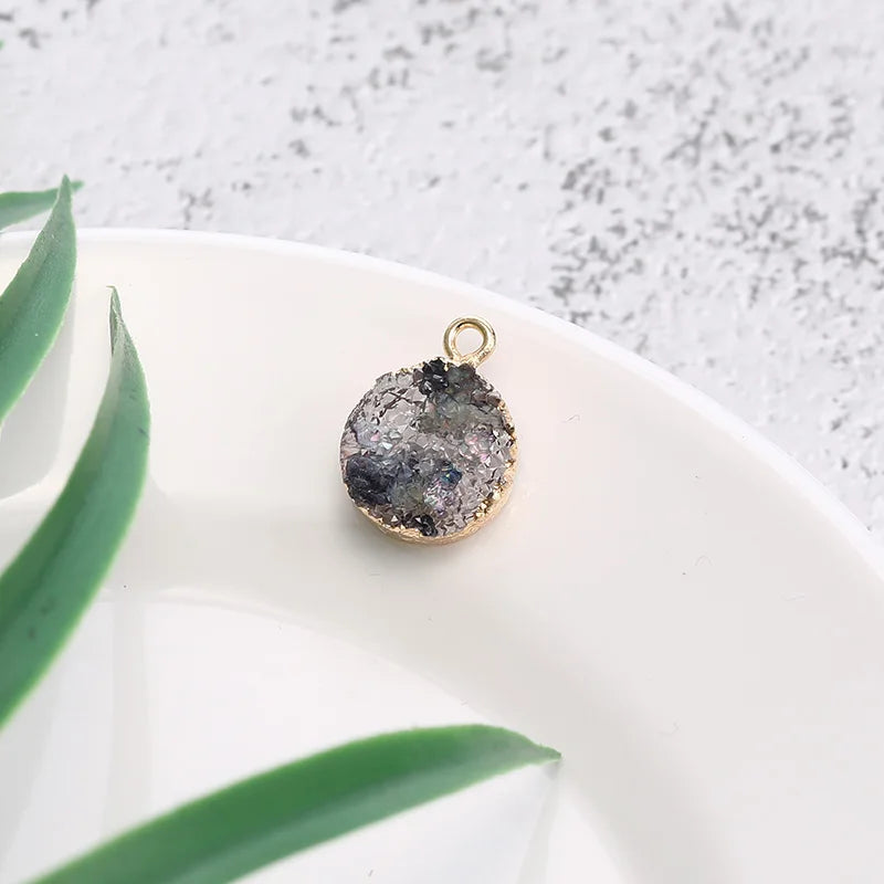 10pcs Druzy Resin Charms Jewelry Making Copper Edging DIY Necklace