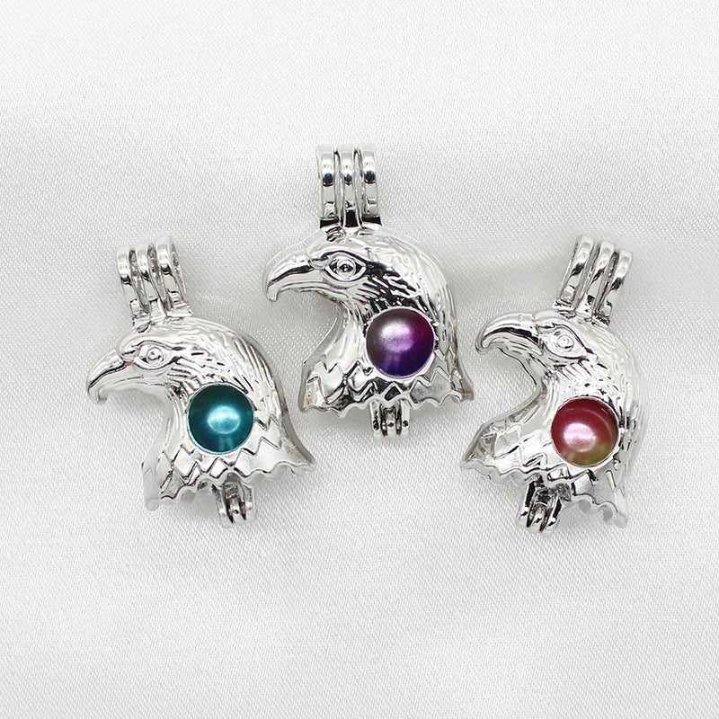 10pcs Eagle Head Pearl Cage Silver Plated Locket Pendants