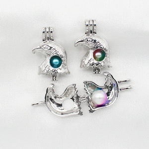 10pcs Eagle Head Pearl Cage Silver Plated Locket Pendants