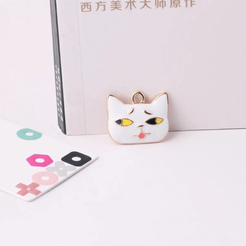10pcs Enamel Cat Head Charms Bracelet Findings Women Girl Pendant