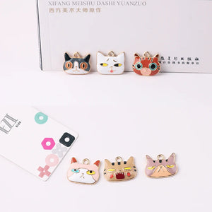 10pcs Enamel Cat Head Charms Bracelet Findings Women Girl Pendant