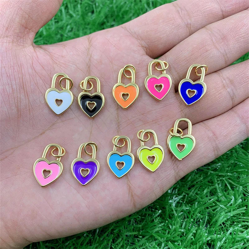 10pcs Enamel Brass Plated Lock Charms Pendants for DIY Necklace Bracelet
