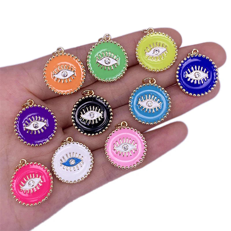 10pcs Enamel Round Eyes Pendants Charms 19x21mm for Jewelry Making