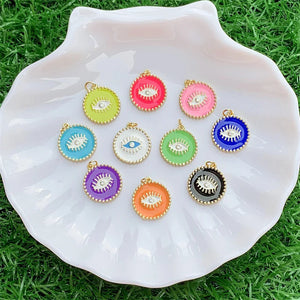 10pcs Enamel Round Eyes Pendants Charms 19x21mm for Jewelry Making