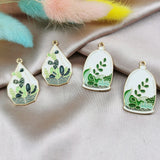 10pcs Enamel Green Plant Potted Cactus Metal Charms Pendants