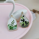 10pcs Enamel Green Plant Potted Cactus Metal Charms Pendants